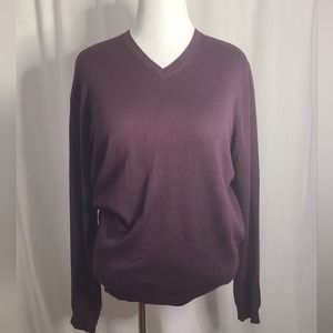 Pronto Uomo Maroon V-Neck Merino Wool Sweater Size: XL